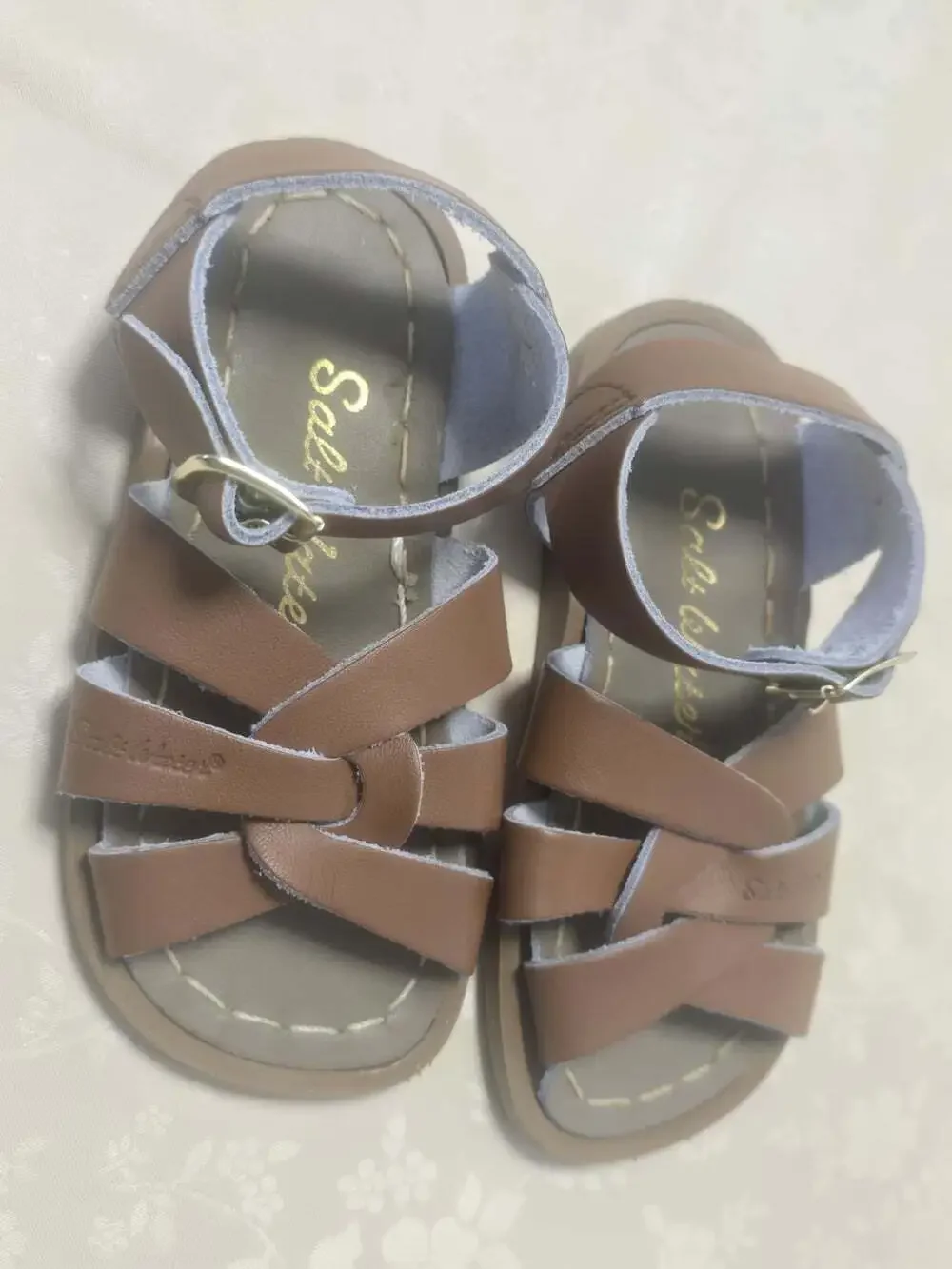 New The Salt Water Original Tan Color Toddler Adjustable Straps Leather Sandals